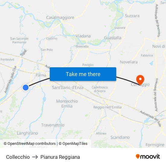 Collecchio to Pianura Reggiana map