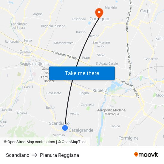 Scandiano to Pianura Reggiana map