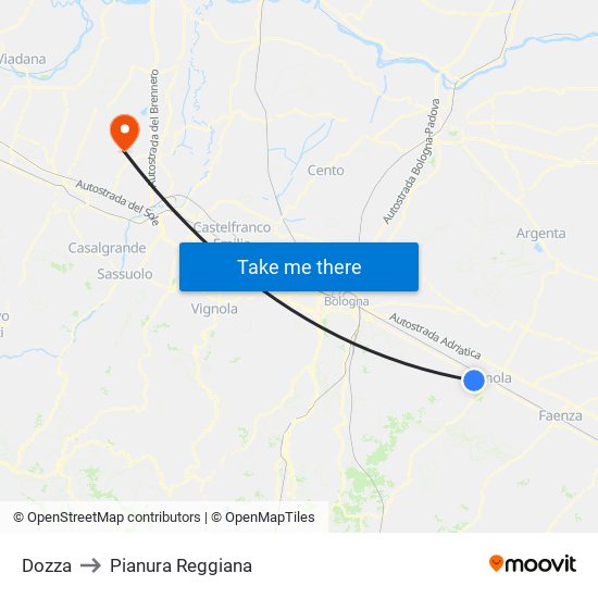 Dozza to Pianura Reggiana map