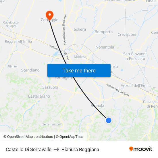 Castello Di Serravalle to Pianura Reggiana map