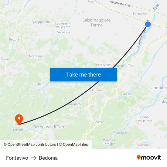 Fontevivo to Bedonia map