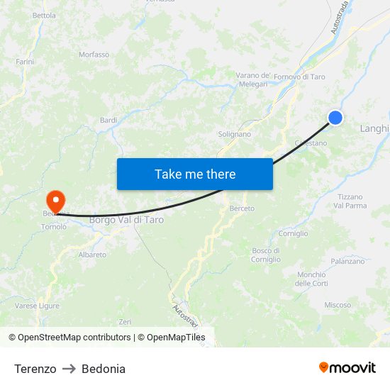 Terenzo to Bedonia map