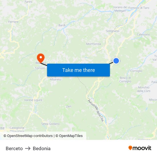 Berceto to Bedonia map