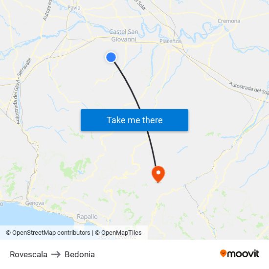 Rovescala to Bedonia map