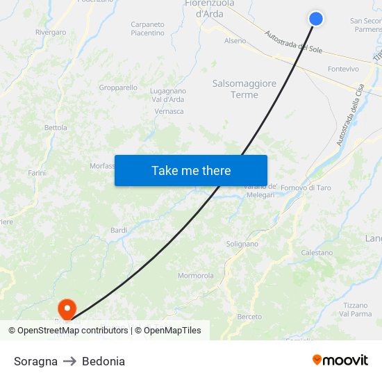 Soragna to Bedonia map