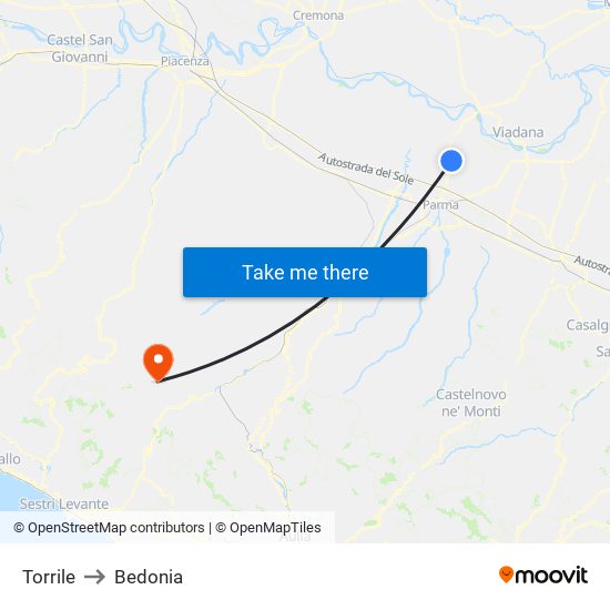 Torrile to Bedonia map