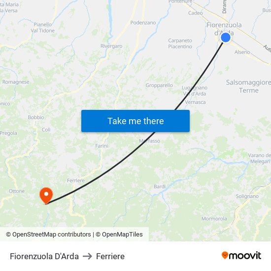 Fiorenzuola D'Arda to Ferriere map