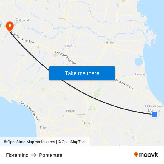 Fiorentino to Pontenure map