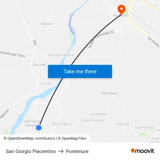 San Giorgio Piacentino to Pontenure map