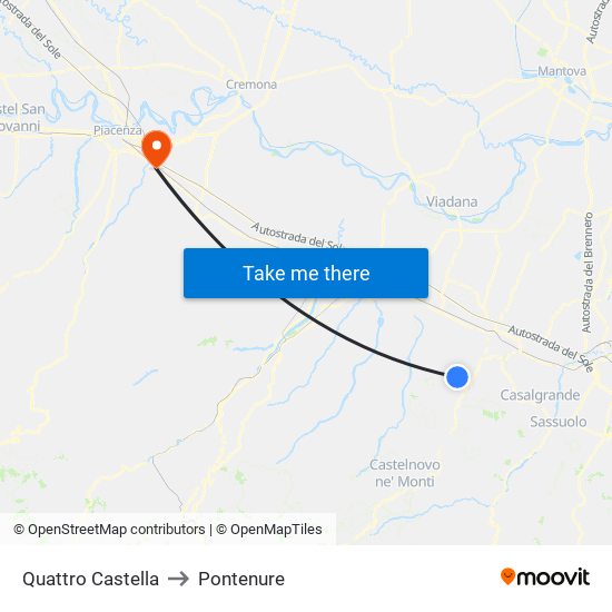 Quattro Castella to Pontenure map