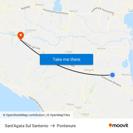 Sant'Agata Sul Santerno to Pontenure map