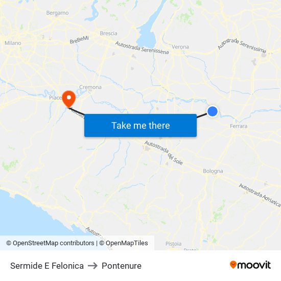 Sermide E Felonica to Pontenure map