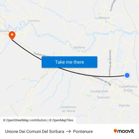 Unione Dei Comuni Del Sorbara to Pontenure map