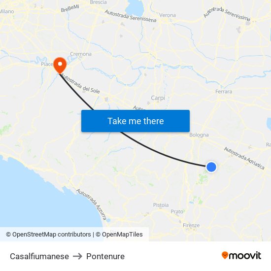 Casalfiumanese to Pontenure map