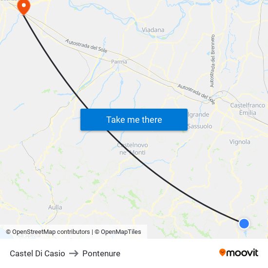 Castel Di Casio to Pontenure map