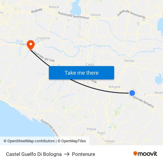 Castel Guelfo Di Bologna to Pontenure map