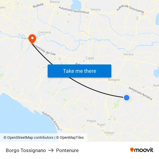 Borgo Tossignano to Pontenure map