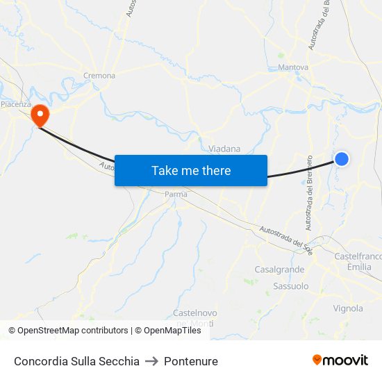 Concordia Sulla Secchia to Pontenure map