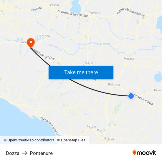 Dozza to Pontenure map