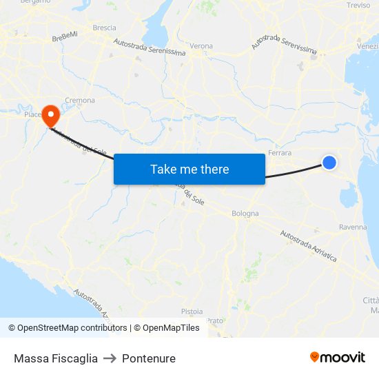 Massa Fiscaglia to Pontenure map