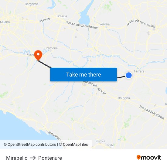 Mirabello to Pontenure map