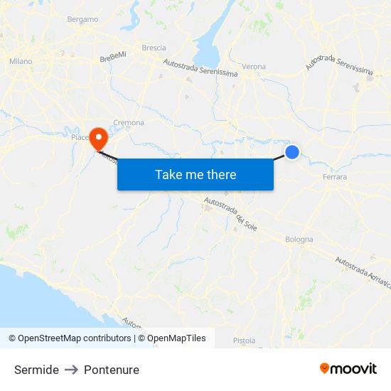 Sermide to Pontenure map