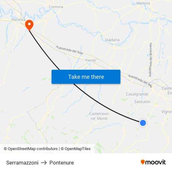 Serramazzoni to Pontenure map