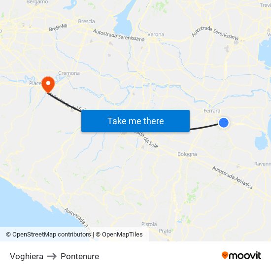 Voghiera to Pontenure map
