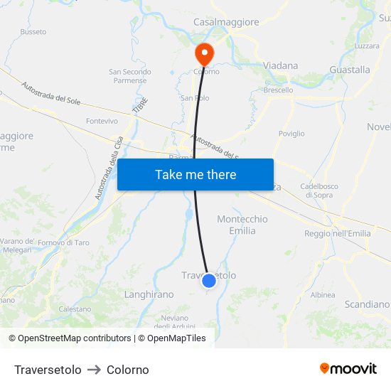 Traversetolo to Colorno map