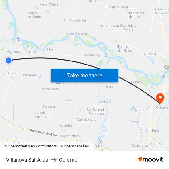 Villanova Sull'Arda to Colorno map
