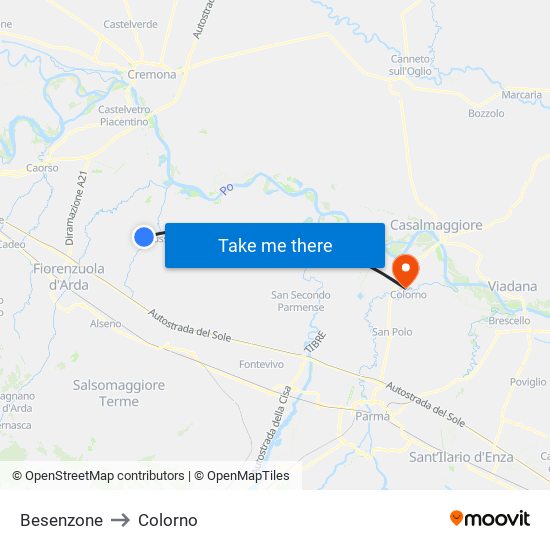 Besenzone to Colorno map