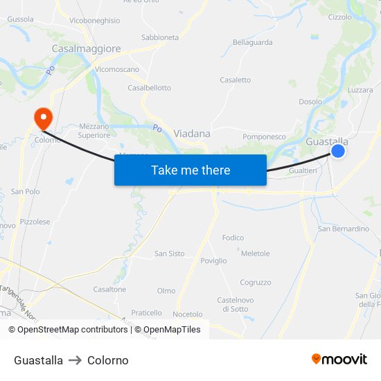Guastalla to Colorno map