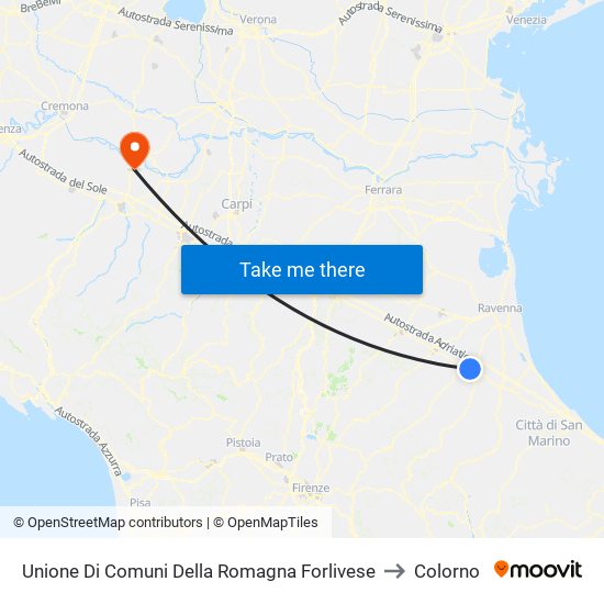 Unione Di Comuni Della Romagna Forlivese to Colorno map