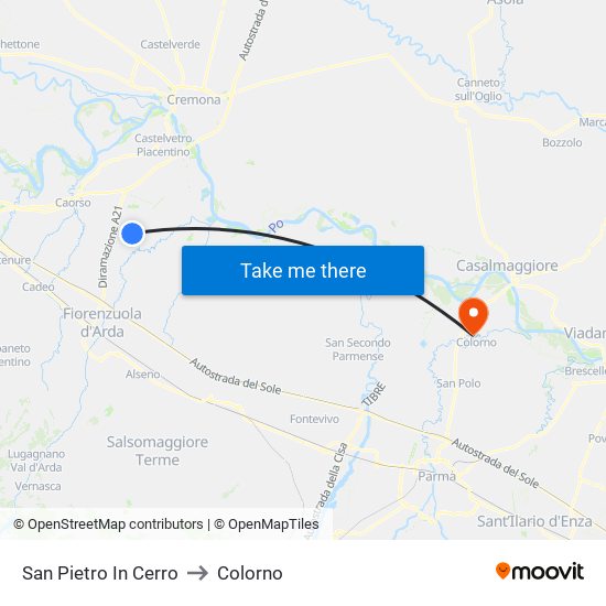 San Pietro In Cerro to Colorno map