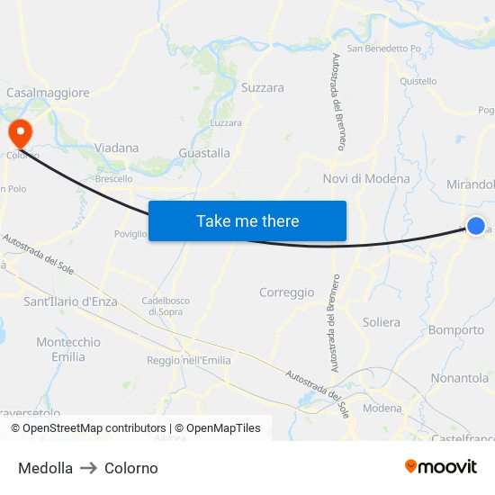 Medolla to Colorno map