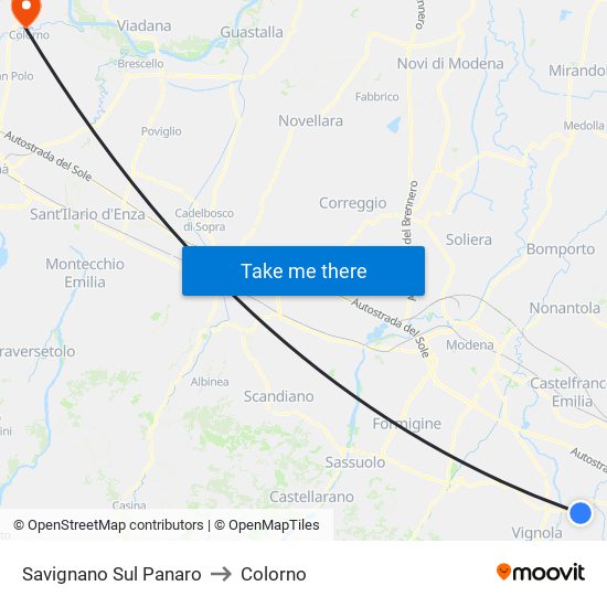 Savignano Sul Panaro to Colorno map