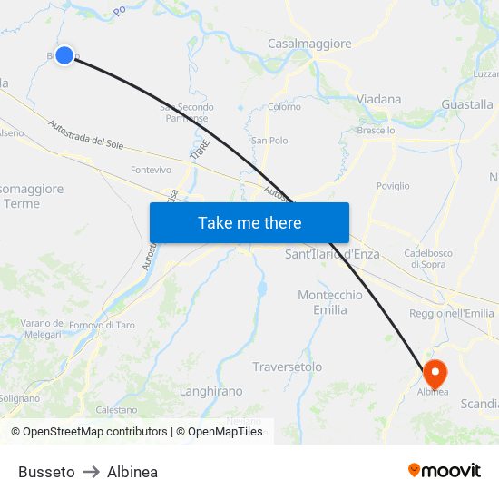 Busseto to Albinea map