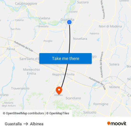 Guastalla to Albinea map