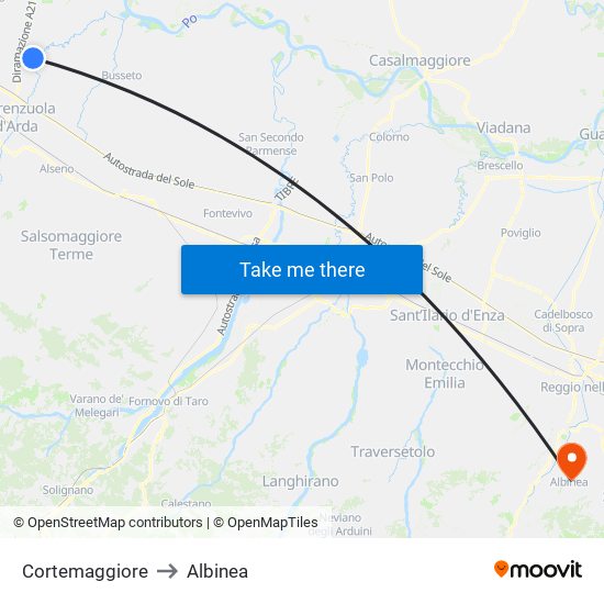 Cortemaggiore to Albinea map