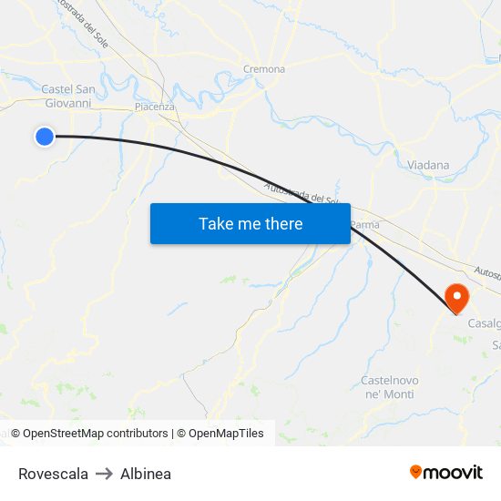 Rovescala to Albinea map