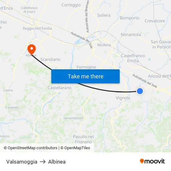 Valsamoggia to Albinea map