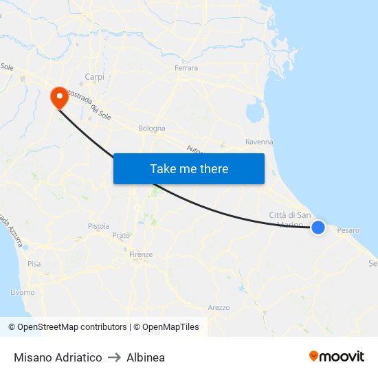 Misano Adriatico to Albinea map