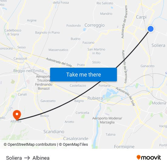 Soliera to Albinea map