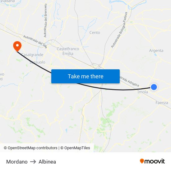 Mordano to Albinea map