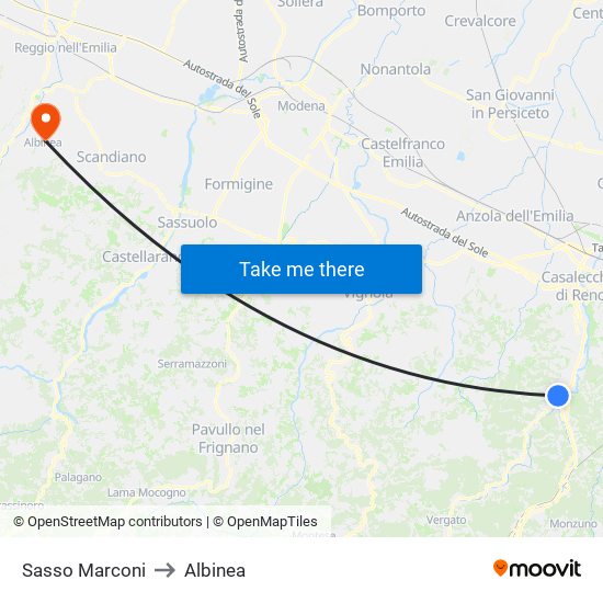 Sasso Marconi to Albinea map
