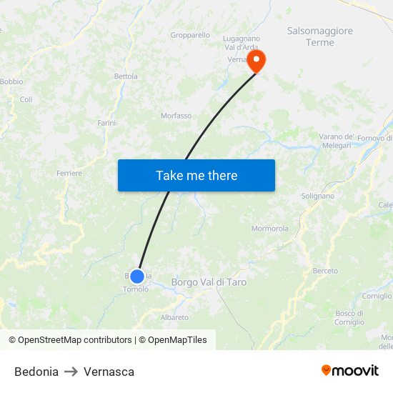 Bedonia to Vernasca map