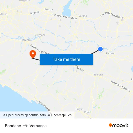 Bondeno to Vernasca map