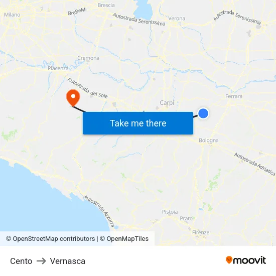 Cento to Vernasca map