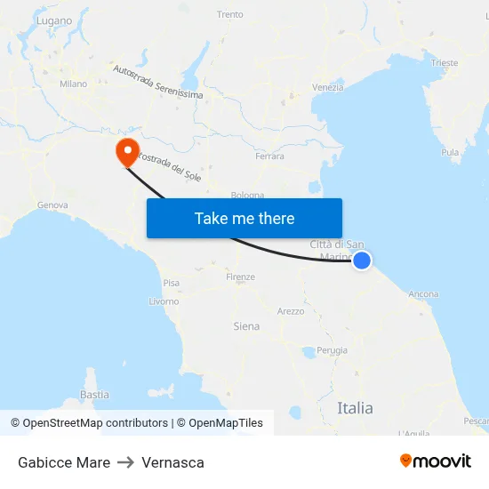 Gabicce Mare to Vernasca map