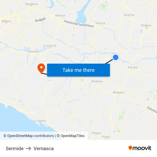 Sermide to Vernasca map